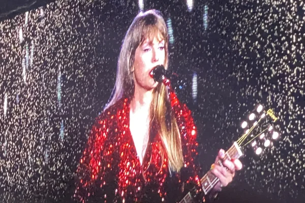 Concert Tickets - Red sequins and a guitar close up on the stadium videoboard - Dallas VIP