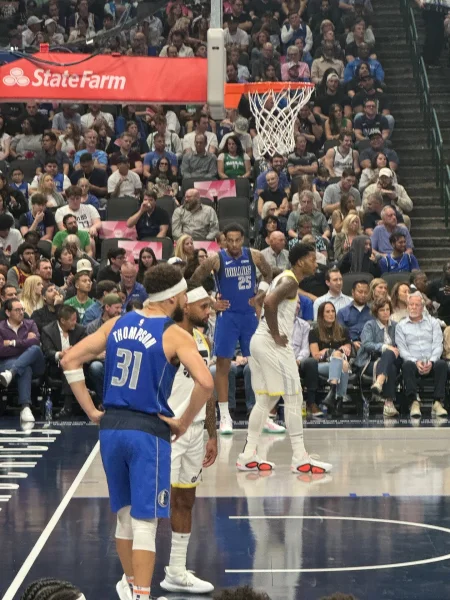 Dallas Mavericks - Klay Thompson lined up on the free throw lane from courtside seats - Dallas VIP