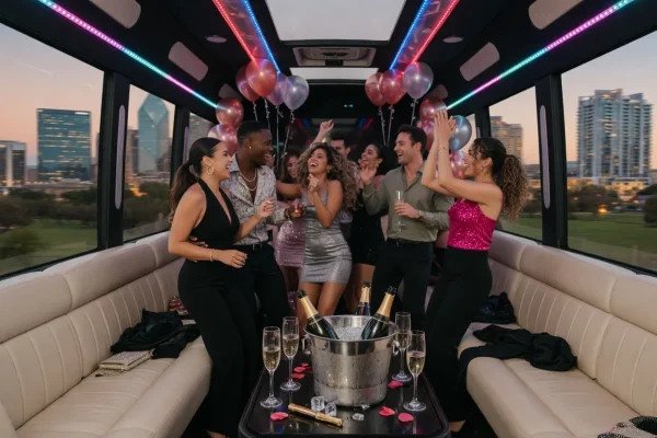 Birthday Party - Friends dancing aboard a luxury party bus - DallasVIP