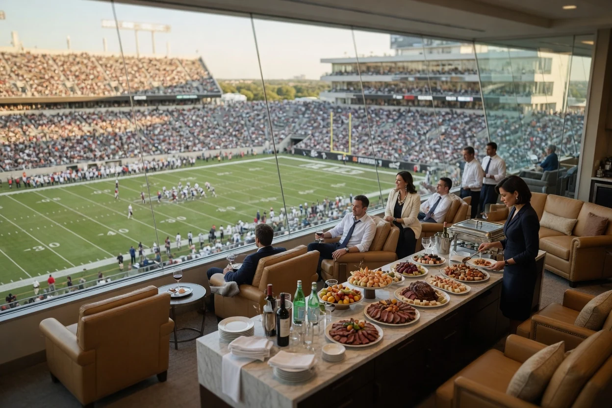 Corporate Events - Clients in a catered luxury stadium suite during a football game - DallasVIP