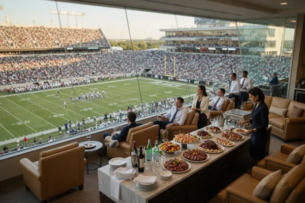 Corporate Events - Clients in a catered luxury stadium suite during a football game - DallasVIP