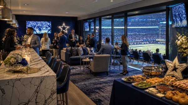 Field level suite lounge and catering at AT&T Stadium
